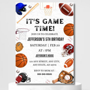Sports Anniversaire Invitation Baseball Basketball