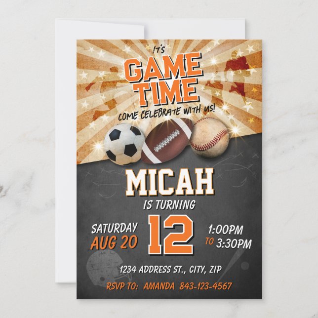 Sports anniversaire invitation Football de base-ba (Devant)