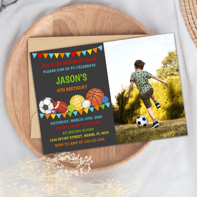 Sports Anniversaire Invitations avec photo (Sports Birthday Invitations with photo)