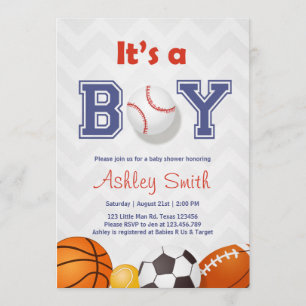 Sports Baby shower invitation C'est un garçon Bleu