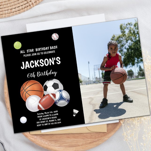 Sports Balls Sports Anniversaire Invitations avec  (Sports Balls Sports Birthday Invitations w photo)