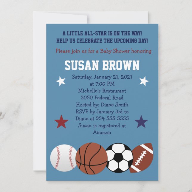 Sports Balls Toutes Étoile Baby shower Invitation (Devant)