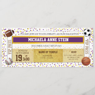 Sports bat mitzvah Invitation de ticket à thème