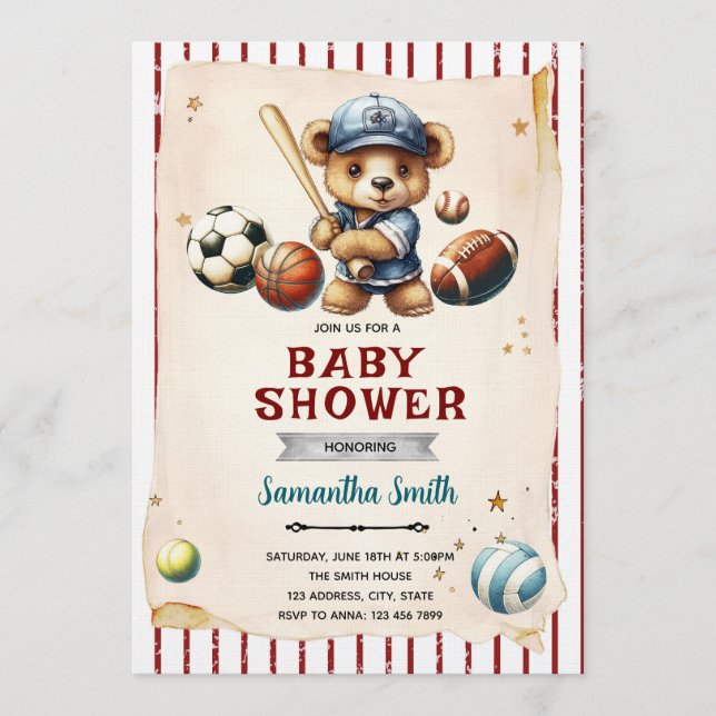 Sports Bearly Wait Baby Shower Invitation (Devant)
