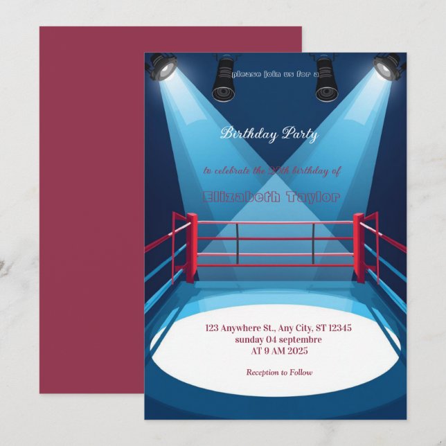sports boxing birthday invitation (Devant / Derrière)