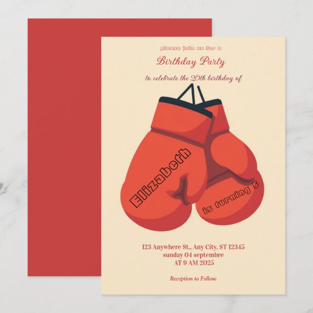 sports boxing birthday invitation (Devant / Derrière)