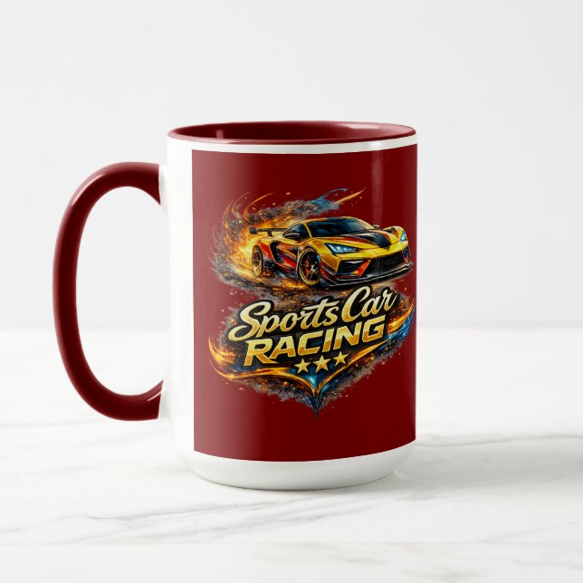 Sports Car Racing Fire Graphic Combo Coffee Mug (Gauche)