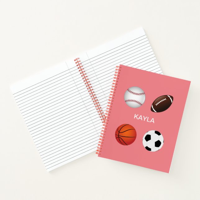 " SPORTS" CARNET SPIRAL AVEC NOM D'ENFANT. (Intérieur)