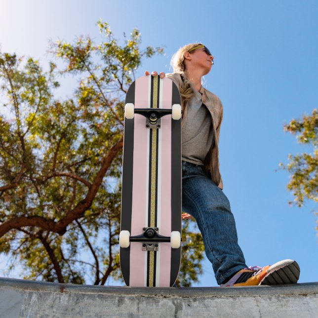 Sports de skateboard rose et blanc or noir rayé (Extérieur 1)