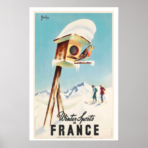 Sports d'hiver en France Affiche vintage de ski