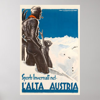 Sports d'hiver en Haute-Autriche Affiche vintage d