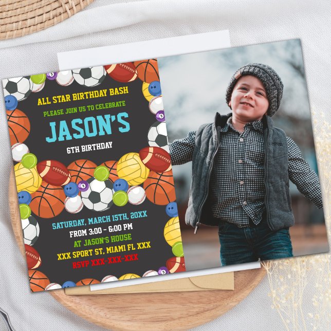 Sports fête Anniversaire Invitations avec photo (Sports Party Birthday Invitations with photo)