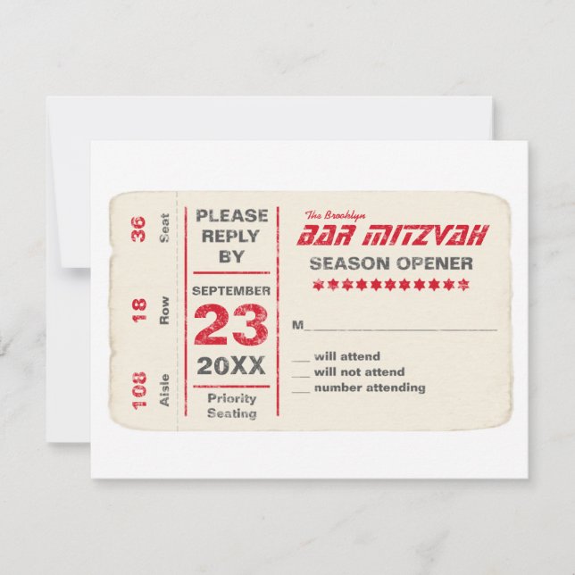 Sports Star Bar Mitzvah RSVP Reply Card en rouge (Devant)