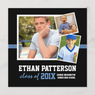 Sporty 3 Faire-part de diplôme photo Black Blue