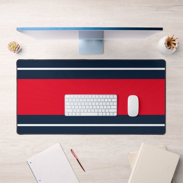 Sporty Bright Red White Navy Blue Racing Stripes (Bureau 1)