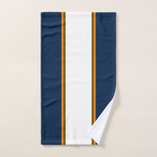 Sporty Deep Navy Blue Orange White Racing Stripes