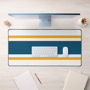 Sporty Ocean Blue Yellow Racing Stripes Sur Blanc