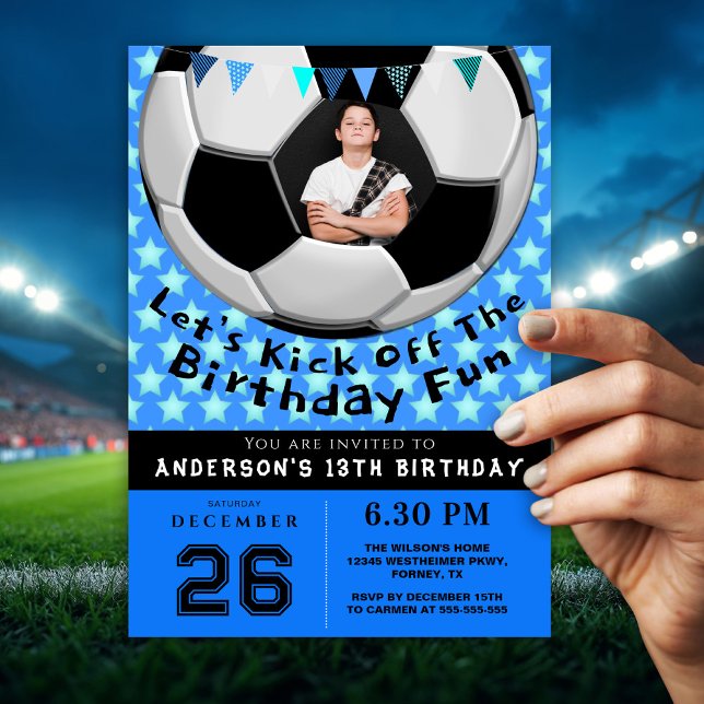 Sporty Photo Birthday Party Invitation | Soccer (Créateur téléchargé)