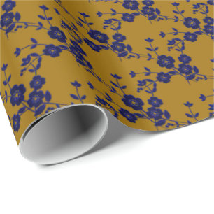 Spray floral, PAPIER À CADEAU 1-BLEU-OR-1-Style