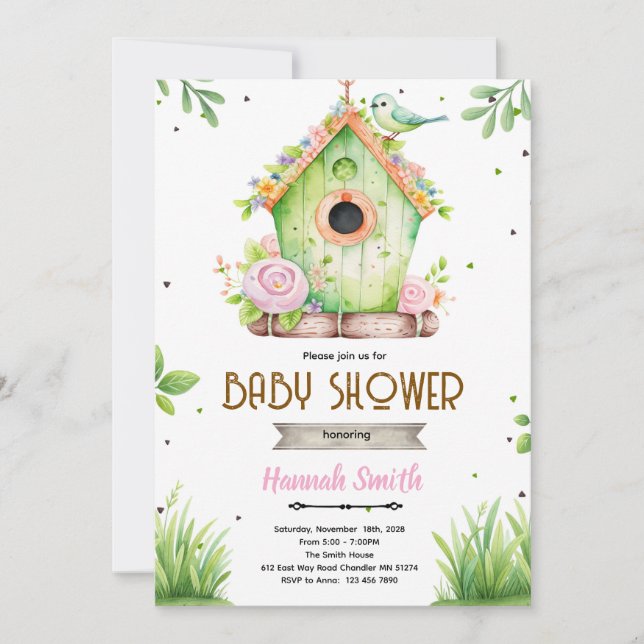 Spring bird nest baby shower invitation (Devant)