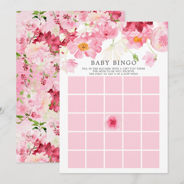Spring Blossom BINGO Baby shower Invitation de jeu (Devant / Derrière)