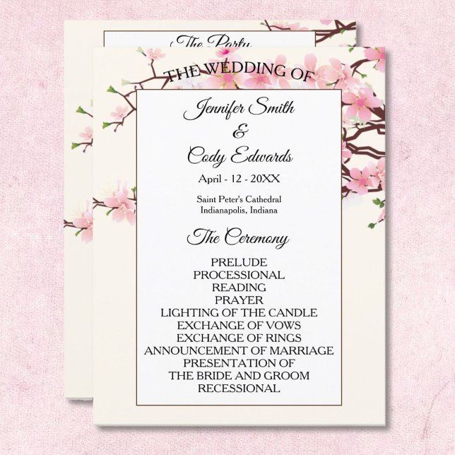 Spring Cherry Blossoms Programme de mariage beige (Créateur téléchargé)