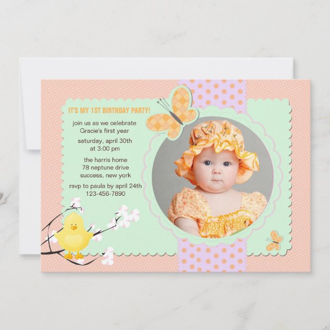 Spring Chick Photo Anniversaire Fête Invitation (Devant)