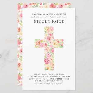 Spring Floral Cross Baby Dedication Invitation