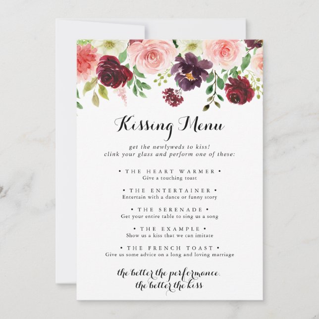Spring Floral Mariage Kissing Menu Carte de jeu (Devant)
