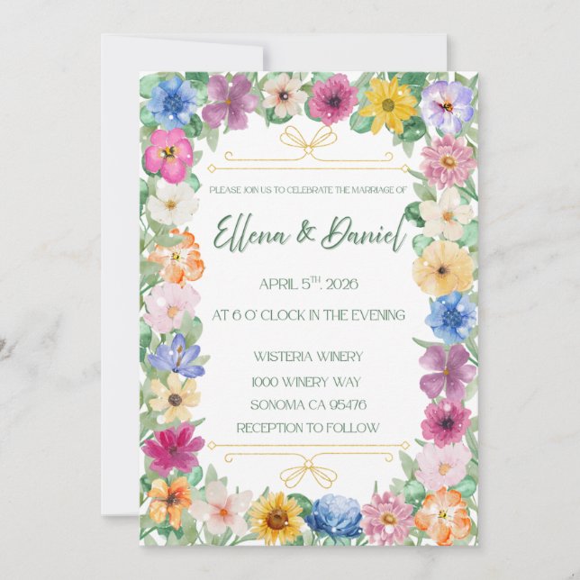 Spring Floral Wildflower Wedding Invitation  (Devant)