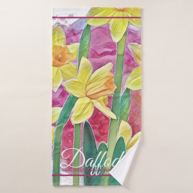 Spring Flower Yellow Daffodil and Pink, Yellow (Serviette de bain)