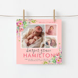 Spring Garden Baby Girl Photo Faire-part de naissa<br><div class="desc">Des cartes photos de petite fille imprimés sur mesure et abordables. Ce design de poutres douces a une bordure florale pastel avec des fleurs roses et violettes et de la verdure sur un arrière - plan rose roux. Personnalisez le design avec le nom du bébé, l'anniversaire et les statistiques de...</div>