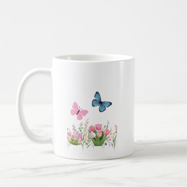 Spring Garden & Blue Butterflies Floral Mug – Eleg (Gauche)