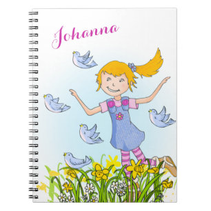 Spring girl chasse oiseaux enfants carnet