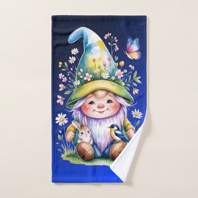 Spring Gnome with Bunny and Bluebird (Serviette à main)