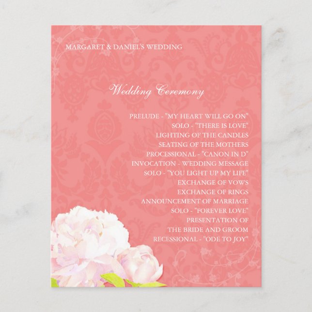 Spring Peony Programme de mariage pour le corail (Devant)