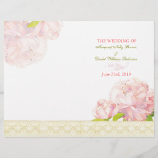 Spring Pink Peony Bi Programme de mariage plié