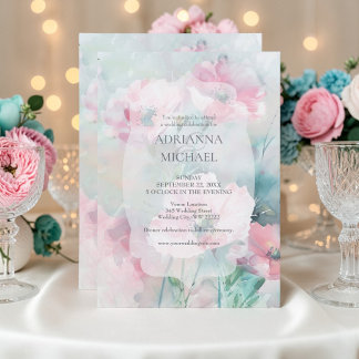 Spring Pink & Teal Floral Wedding Invitation