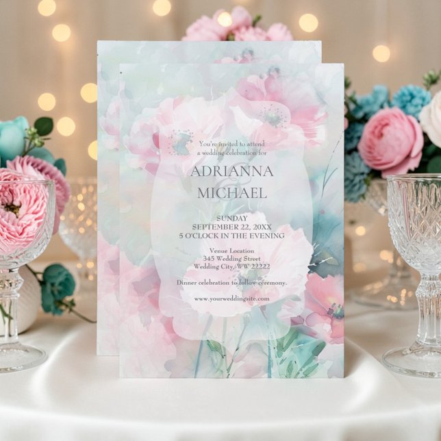 Spring Pink & Teal Floral Wedding Invitation (Créateur téléchargé)