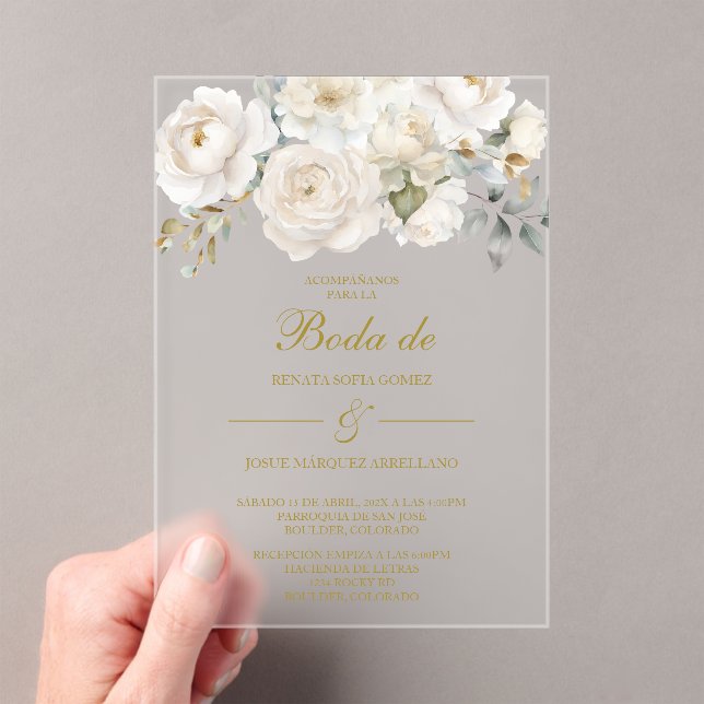 Spring white flower Wedding Invitation in Spanish (In situ (ordinateur de poche))
