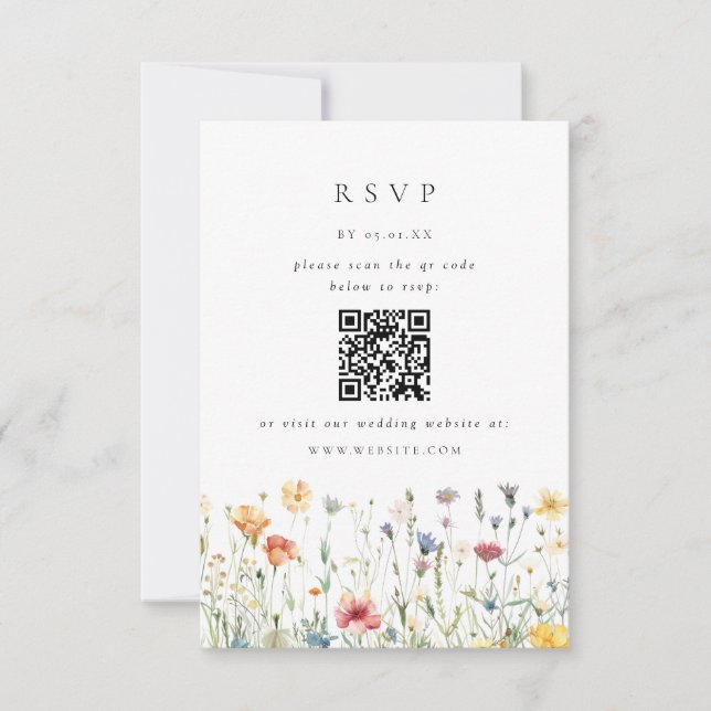 Spring Wildflower QR Code Wedding RSVP Card (Devant)