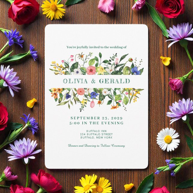 Spring Wildflowers Watercolor Wedding Invitation  (Créateur téléchargé)