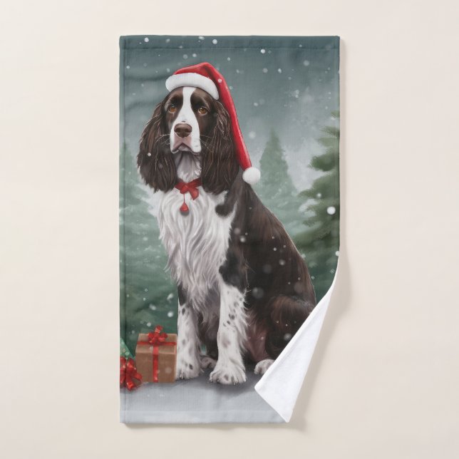 Springer Spaniel Chien dans la neige Noël (Serviette à main)