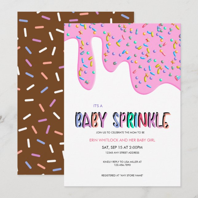Sprinkles Rose | Faire-part de Baby Sprinkle (Devant / Derrière)