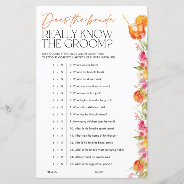 Spritz Citrus Bridal Shower Games Bride Know Groom (Devant)