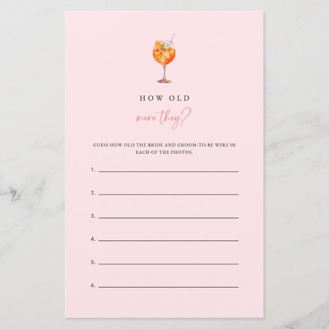 Spritz How Old Were They Bridal Shower Game (Devant)