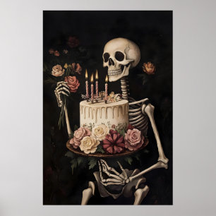 Squelette avec impression de gâteau et de fleurs,