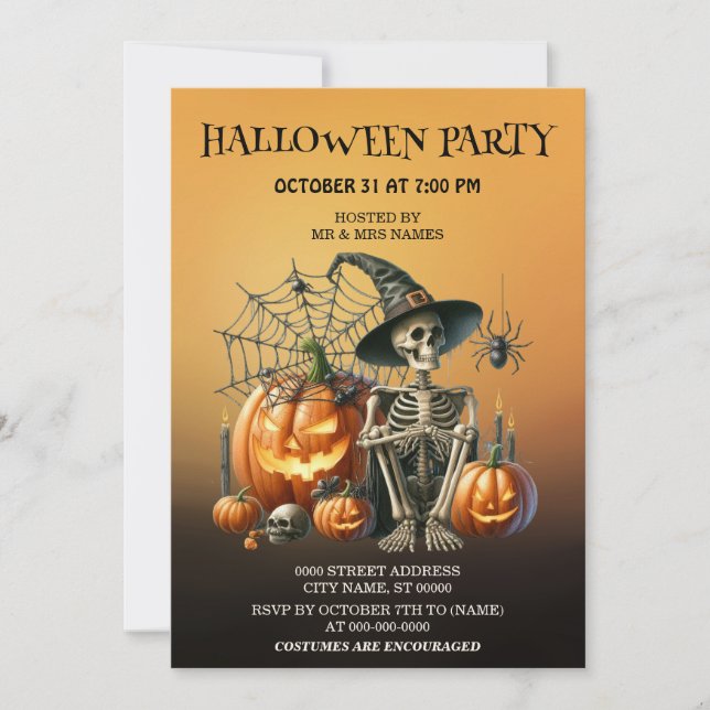 Squelette Citrouille Halloween Party Invitation (Devant)
