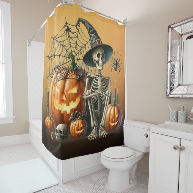 Squelette Citrouille Halloween rideau de douche (En situation)