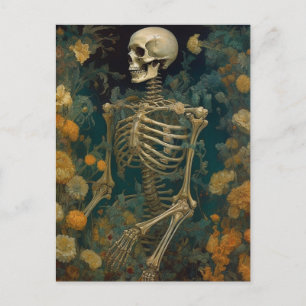 Squelette dans la carte postale Fleurs